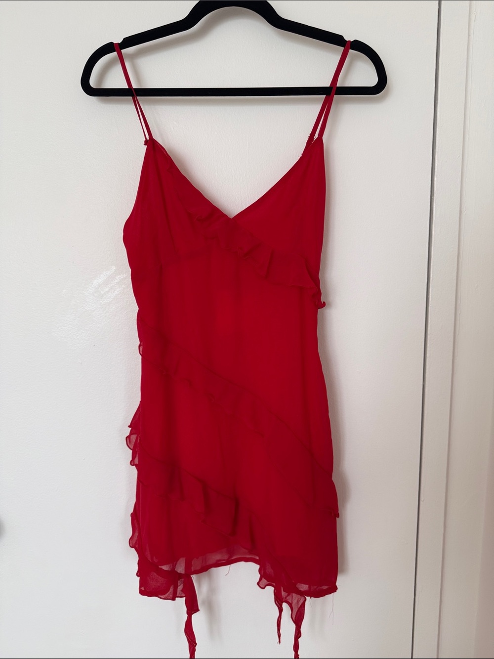 Pull&Bear Red Spaghetti-Strap Ruffle Mini Dress - Picture 3 of 4